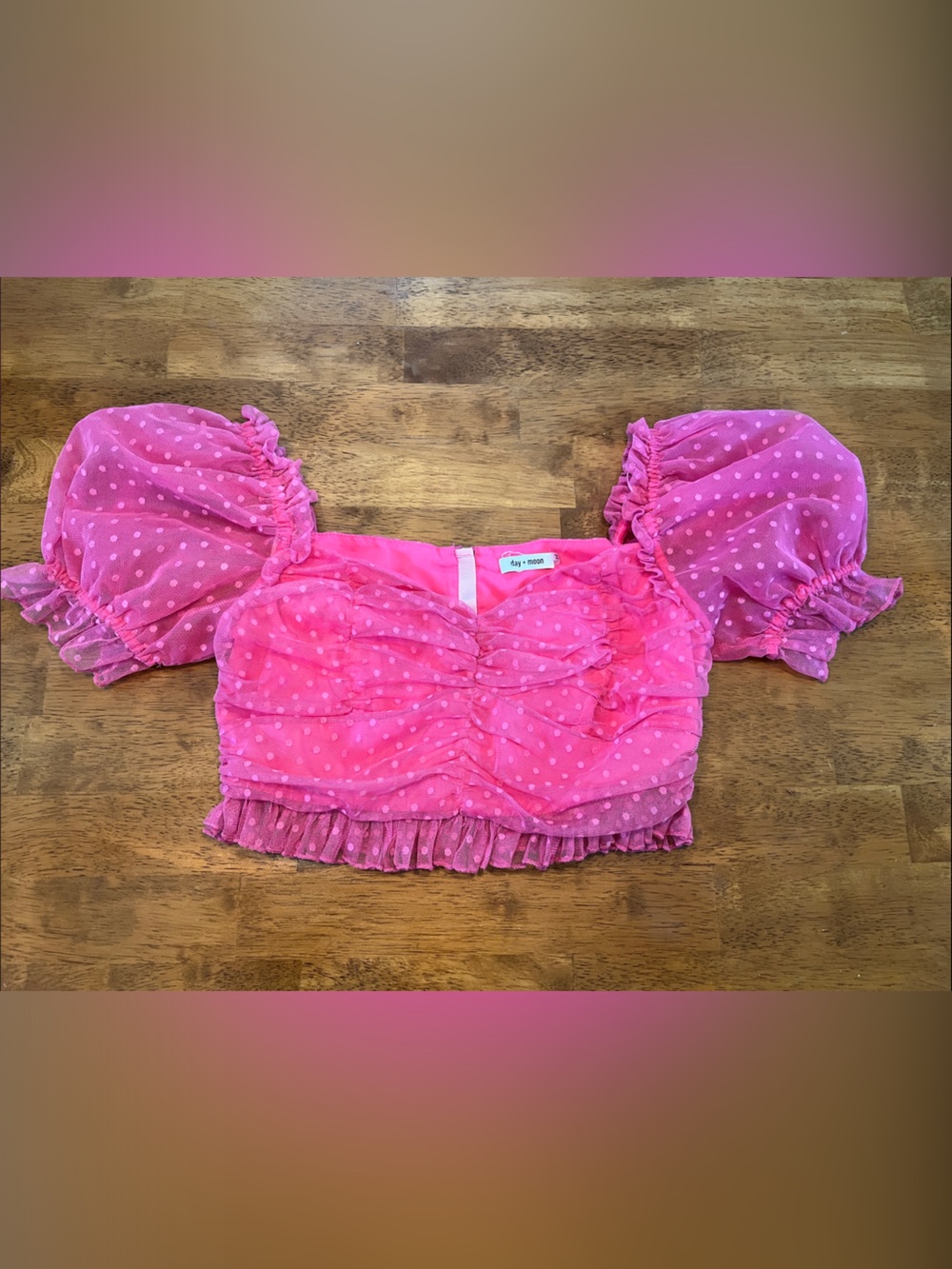 Eye Candy Pink Polka Dot Puff Sleeve Crop Top
